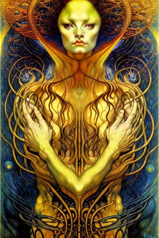 Image similar to Divine Chaos Engine by Karol Bak, Jean Delville, William Blake, Gustav Klimt, and Vincent Van Gogh, symbolist, visionary