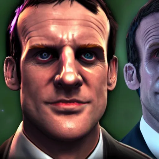 Prompt: screenshot of emmanuel macron as a villain in dead by daylight