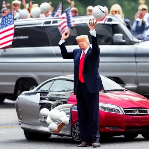 Image similar to donald trump throwing balls at cars