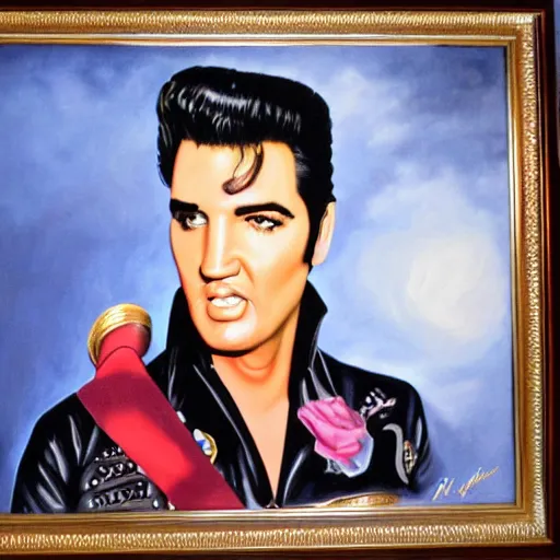 Image similar to a velvet painting of elvis presley, kitcsh inspired by edgar leetag, american velvet painting, veveltaria