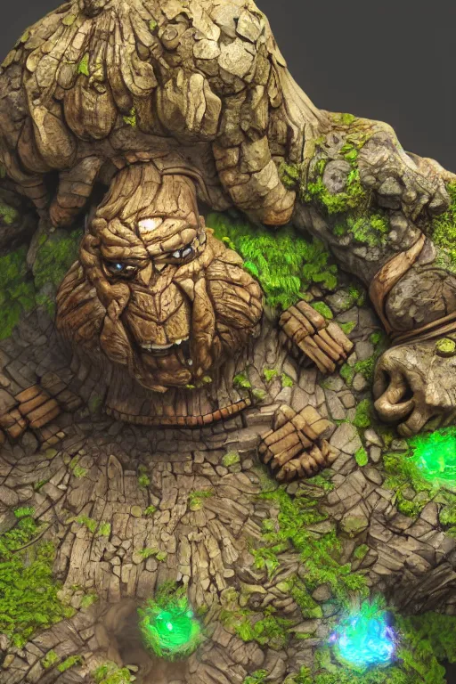 Image similar to zelda fantasy art giant golem troll wood rock greeble gemstone, global illumination ray tracing hdr fanart arstation by sung choi and eric pfeiffer and gabriel garza and casper konefal