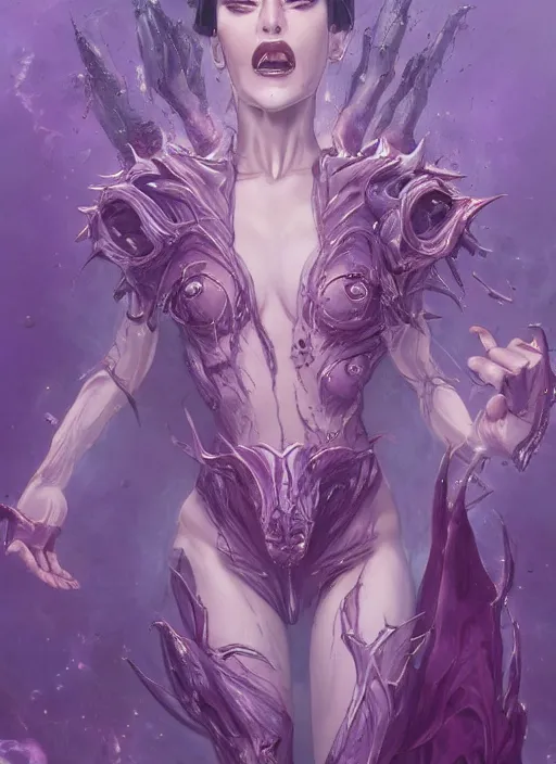 Prompt: a detailed full body portrait of a purple anime girl crying, the queen of blades, diablo 4 queen, a beautiful face, by dorian cleavenger, greg rutkowski, wlop, astri lohne, zdzisław beksinski trending on artstation