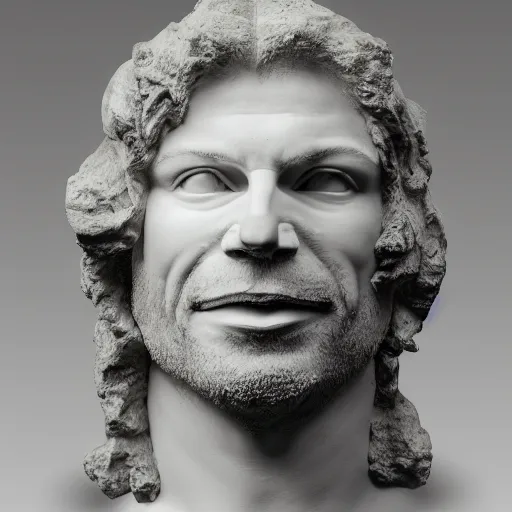 Prompt: sculpture of the face of aphex twin by donatello, white marble, outside view, cinematic