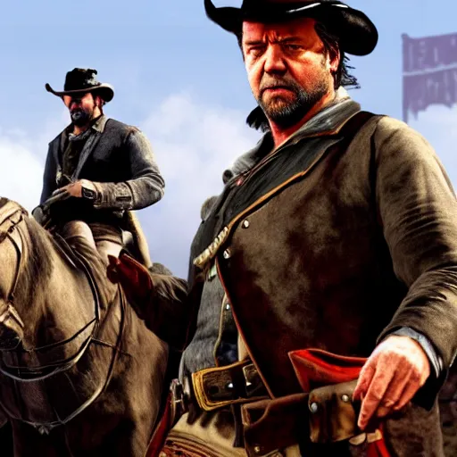 Prompt: Russell Crowe as a character in red dead redemption