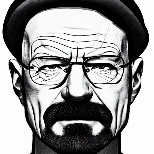 Prompt: Walter White with Coslive Black Hat , accurate anatomy, highly detailed, digital art, centered, portrait