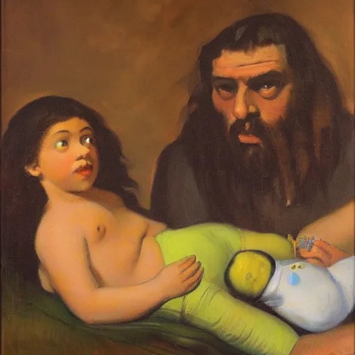 Image similar to oil on canvas painting by gustave courbet [ 1 8 6 6 ] of the simpsons family, 8 k, 4 k