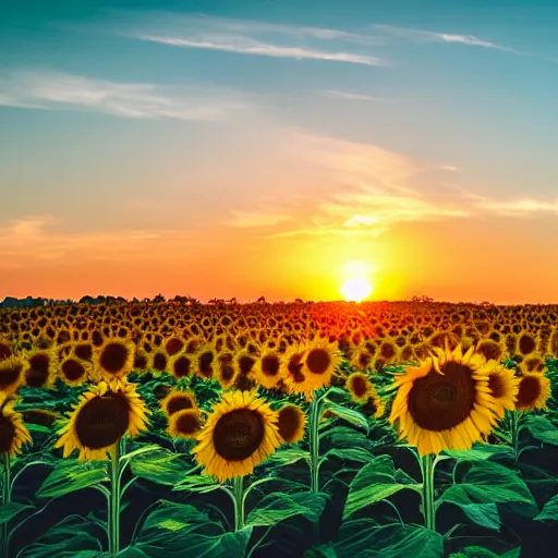 Image similar to a sunflower field at sunset