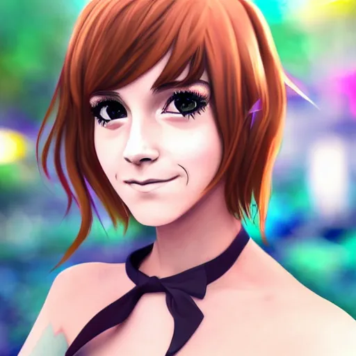 Image similar to 3 d photo of emma watson cosplaying as an anime catgirl, bokeh, shader, anime art style, highly detailed, cel - shaded, colorful, animated, trending