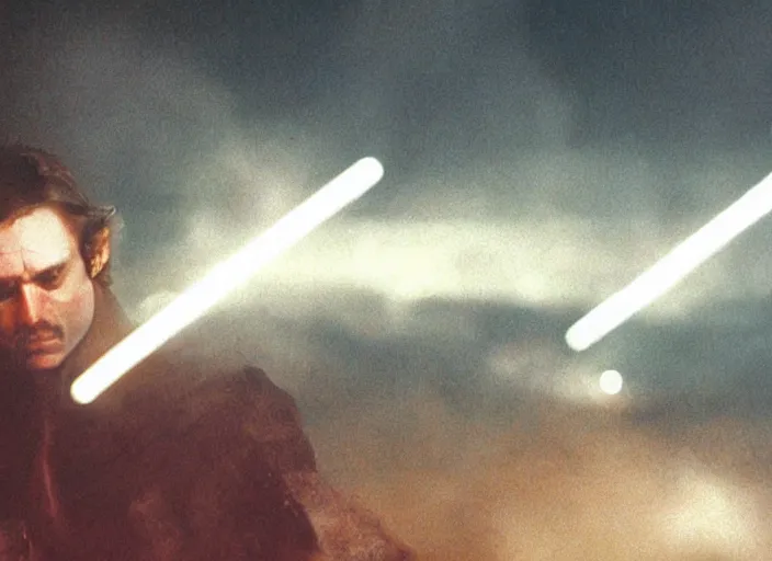 Prompt: film still of 3 5 mm cinematography, film atmosphere, atmospheric haze, danny devotion in star wars