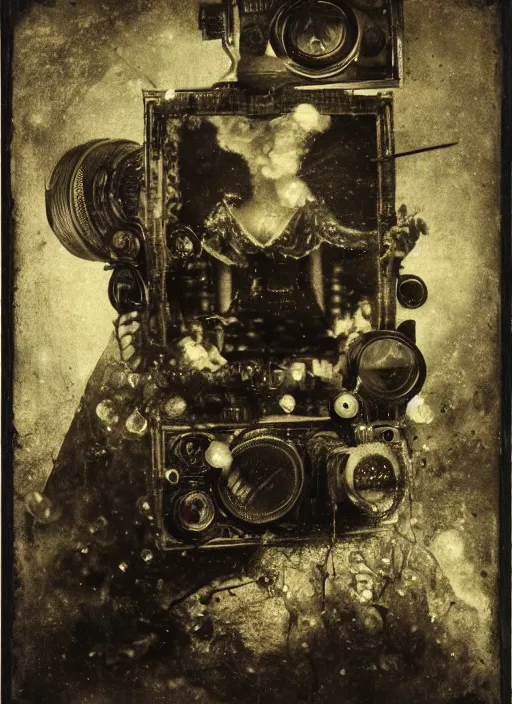 Image similar to old wetplate daguerreotype portrait of the birth of a genius singer, explosion of data fragments, fractal, intricate, elegant, highly detailed, parallax, leica, medium format, subsurface scattering, by jheronimus bosch and greg rutkowski and louis jacques mande daguerre