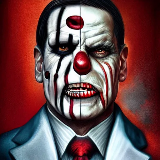 Image similar to a realistic digital painting portrait of bolsonaro as a zombie clown by artgerm