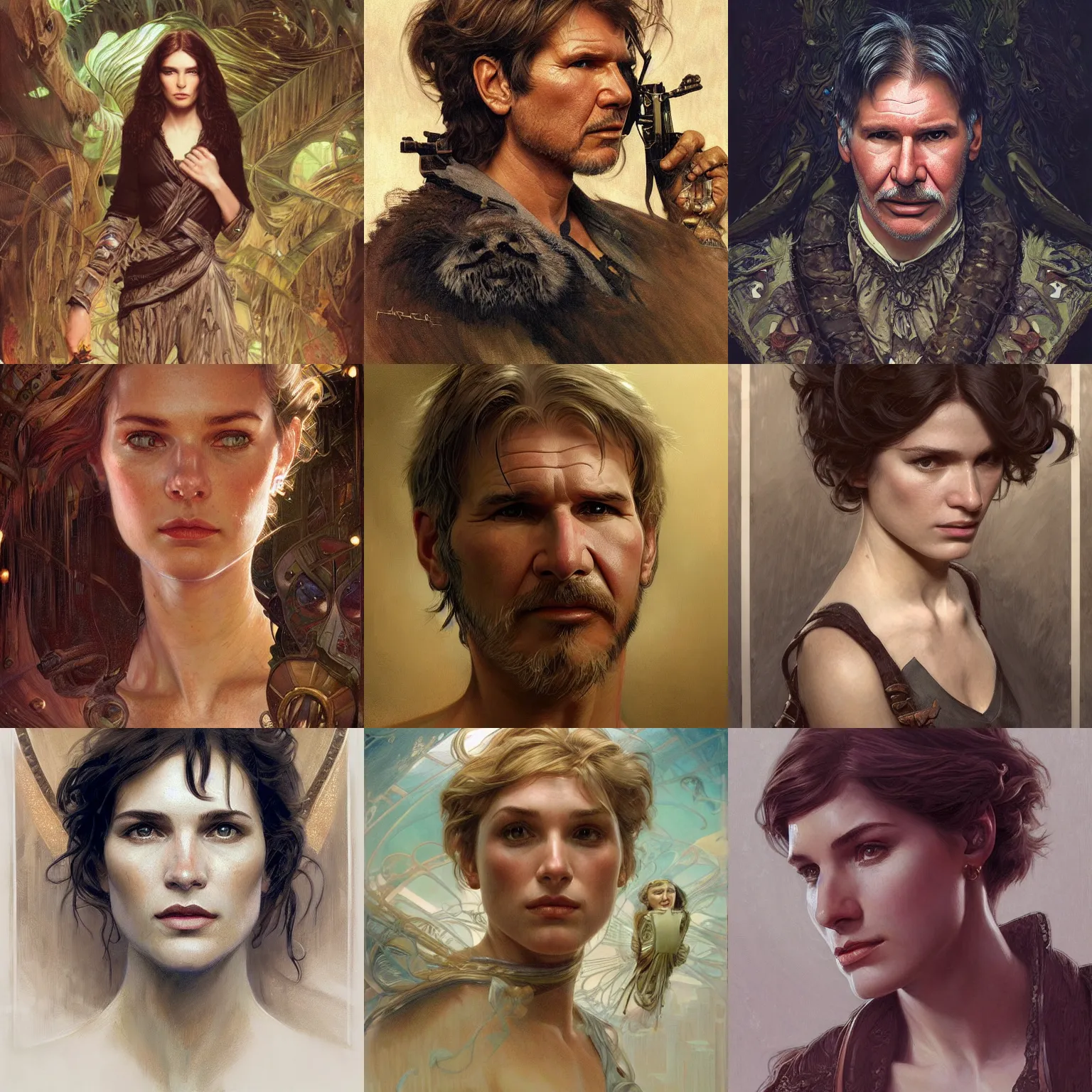 Prompt: Portrait of the Harrison Ford, unreal, fantasy, intricate, elegant, dramatic, highly detailed, photorealistic, digital painting, painterly, artstation, concept art, smooth, sharp focus, art by John Collier and Krenz Cushart and Artem Demura and Alphonse Mucha and Albert Aublet