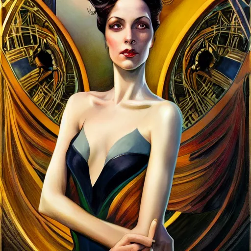 Image similar to a streamline moderne, art nouveau, multi - racial portrait in the style of charlie bowater, and in the style of donato giancola, and in the style of charles dulac. intelligent, expressive eyes. symmetry, ultrasharp focus, dramatic lighting, semirealism, intricate symmetrical ultrafine background detail.