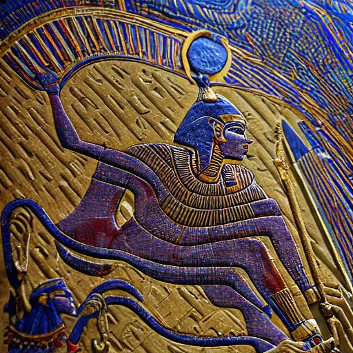 Image similar to An Egyptian Pharaoh on his chariot, awe inspiring, mystical Egypt, Egypt, Gel Pen, 35mm, Kodak Gold 200, DOF, Field of View, Dichromatism, Multiverse, Divine, insanely detailed and intricate, hypermaximalist, elegant, ornate, hyper realistic, super detailed:: watermark::-0.3 blurry::-0.3 cropped::-0.3 blur::-0.3 blurry::-0.3 out of focus::-0.3 by Charlie Bowater, by David Mann, by Fernando Botero