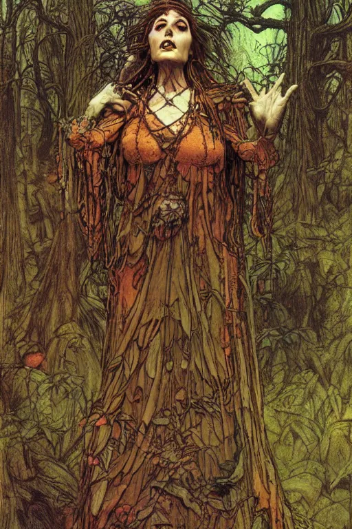 Image similar to a horrible ugly evil witch baba yaga in the forest, by lawrence alma tadema and zdzislaw beksinski and norman rockwell and jack kirby and tom lovell and greg staples