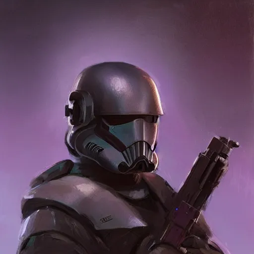 Image similar to concept art of a portrait by greg rutkowski, a soldier of the eternal empire wearing purple and black tactical gear, star wars expanded universe, smooth, sharp focus, artstation hq.