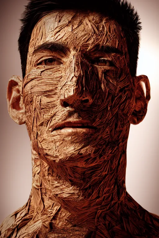 Image similar to 📷 markiplier's tree bark skin, made of tree bark, head portrait, dynamic lighting, 4 k