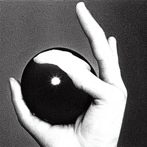 Prompt: Hand with reflecting sphere made by M. C. Escher
