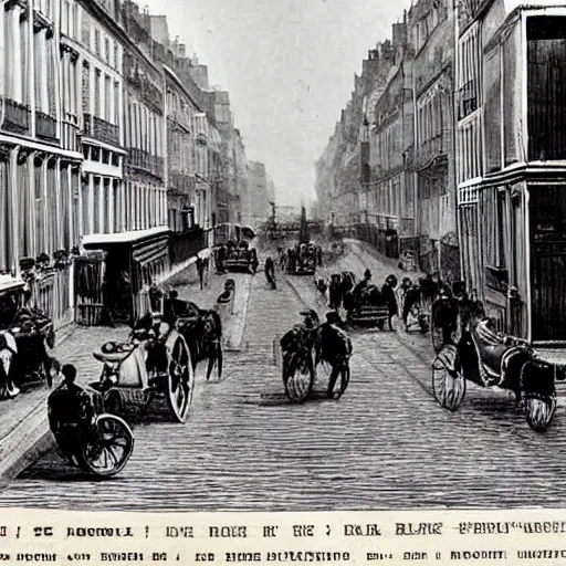 Prompt: une rue de paris vide avec des voitures garees en 1 8 4 0