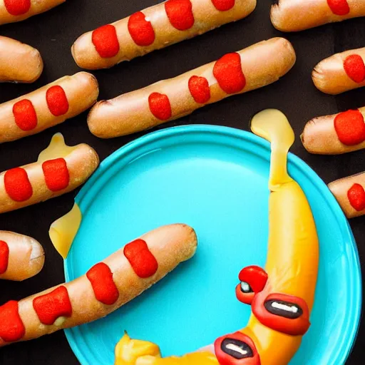 Prompt: blob monster eating a hotdog