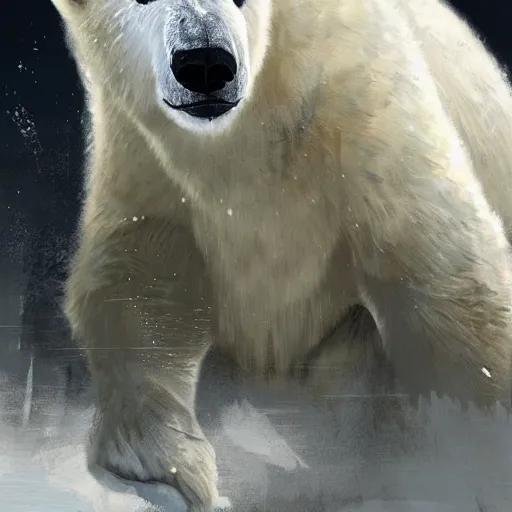 Image similar to polar bear playing hockey, intricate, sharp focus, illustration, highly detailed, digital painting, concept art, matte, art by ruan jia and wlop and greg rutkowski, masterpiece