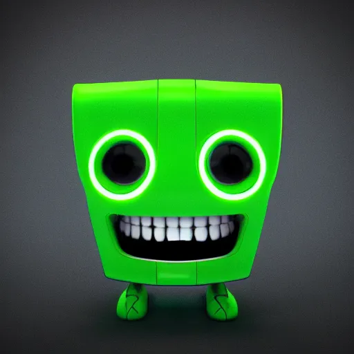 Image similar to adorable green robot, glossy render, symmetrical face, symmetrical eyes, rendered with octane, unity 5, 3 0 9 0 ti, portrait, great lighting, close up