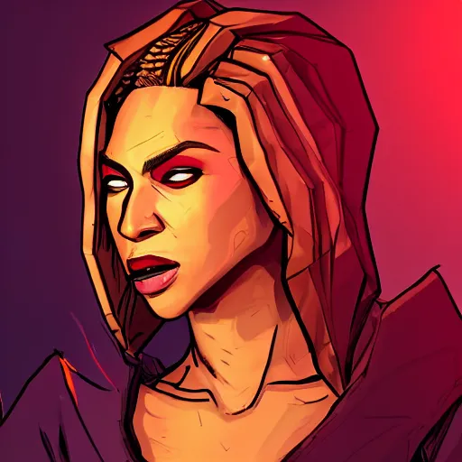 Image similar to beyonce portrait, borderlands, tales from the borderlands, the wolf among us, comic, cinematic lighting, studio quality, 8 k