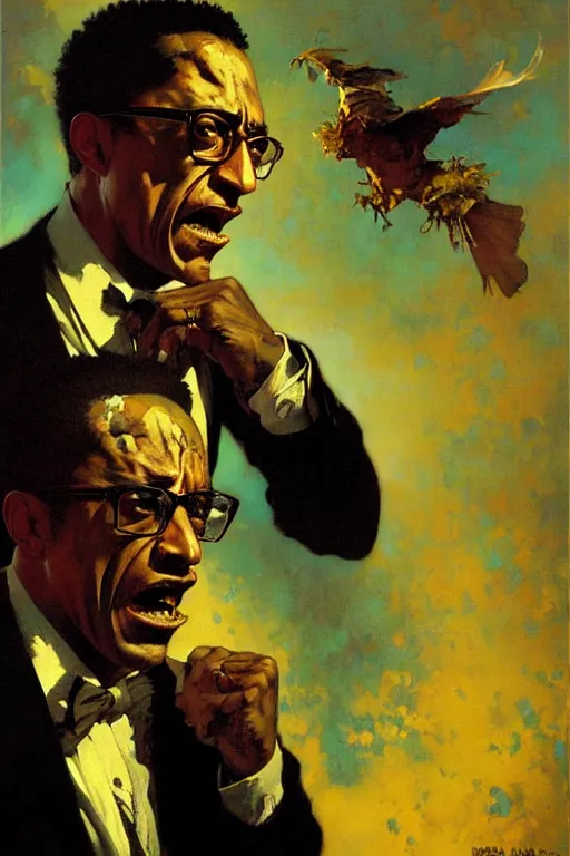 Prompt: gustavo fring angry, enraged, painting by'phil hale '!!! gaston bussiere, craig mullins, greg rutkowski, alphonse mucha