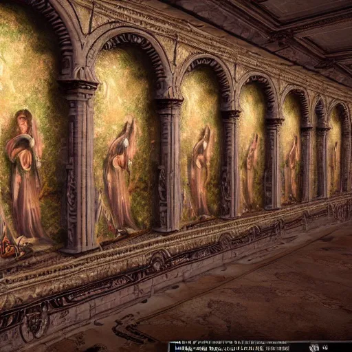 Image similar to ornate wall, full of paintings of angels, unreal engine texture highly detailed