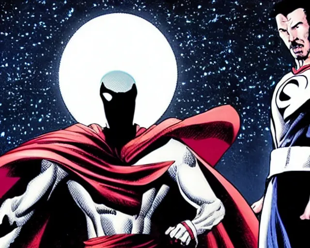 Image similar to still of moon knight vs dr. strange, in the series moon knight