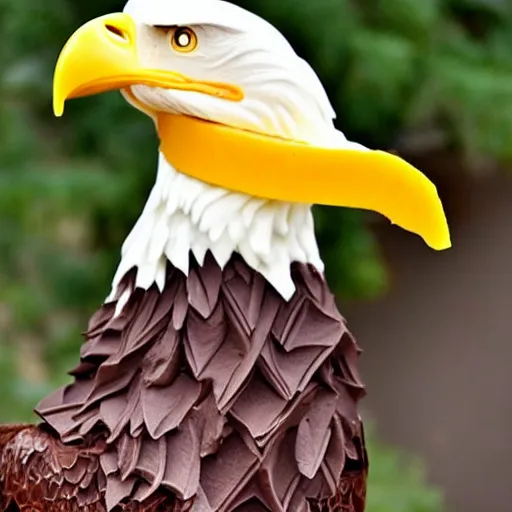 Prompt: a bald eagle made of chocolate powder, mango, and whipped cream