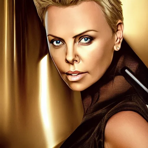 Image similar to portrait of female james bond played by charlize theron