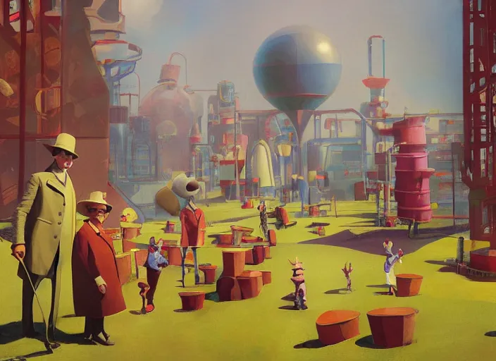 Image similar to film still of Willy Wonka's and the Chocolate Factory 1971 artwork painting made by Sergey Kolesov