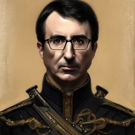 Prompt: portrait of stoic looking john oliver as the vigo carpathian painting, military uniform, fantasy, intricate, elegant, beautiful, highly detailed, charcoal, centered, dark, smokey, digital painting, artstation, concept art, smooth, sharp focus, illustration, art by artgerm and greg rutkowski and alphonse mucha