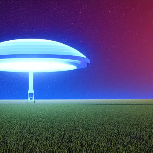 Prompt: ufo landing in an open farm field blue glow, illustration artstation 4k