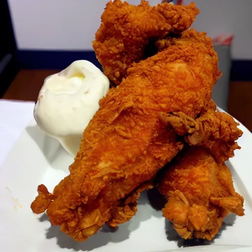 Prompt: half eaten perfect fried chicken