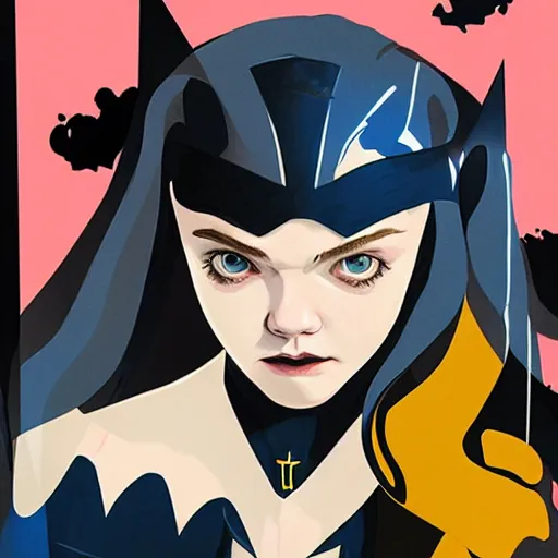 Prompt: Elle Fanning as batgirl picture by Sachin Teng, asymmetrical, dark vibes, Realistic Painting , Organic painting, Matte Painting, geometric shapes, hard edges, graffiti, street art:2 by Sachin Teng:4