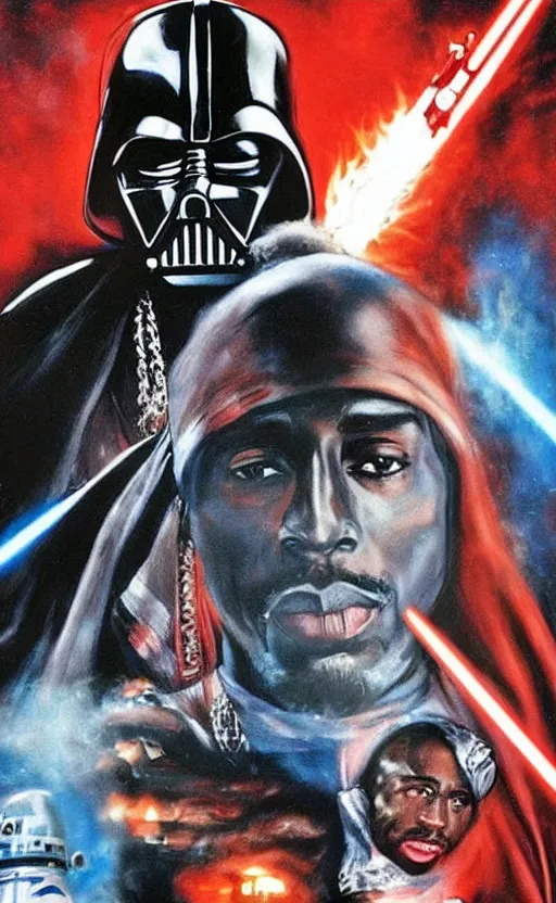 Image similar to tupac shakur starring in star wars 1 9 7 2, movie poster, dramatic