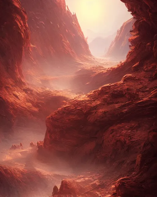 Prompt: double sunrising in the valley of fire, terrifying, environment art, fantasy art, landscape art, in the style of greg rutkowski, illustration, epic, fantasy, intricate, hyper detailed, artstation, concept art, smooth, sharp focus, ray tracing