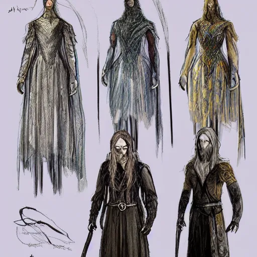 Image similar to costume sketches by Julie Taymor for The Lord of the Rings musical on broadway extremely detailed concept art