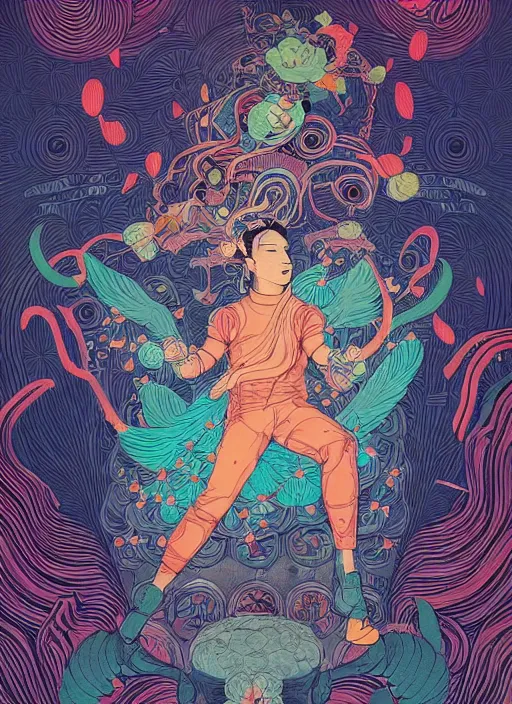 Prompt: beautiful illustration of apollo, in the style of james jean and victo ngai, mystical colors, trending on artstation