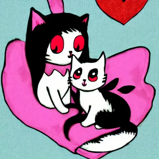 Prompt: kitten vampire and fairy kitten on a date