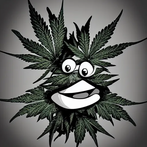Prompt: cannabis leaf cartoon character, digital art, fun, high - key lighting white background