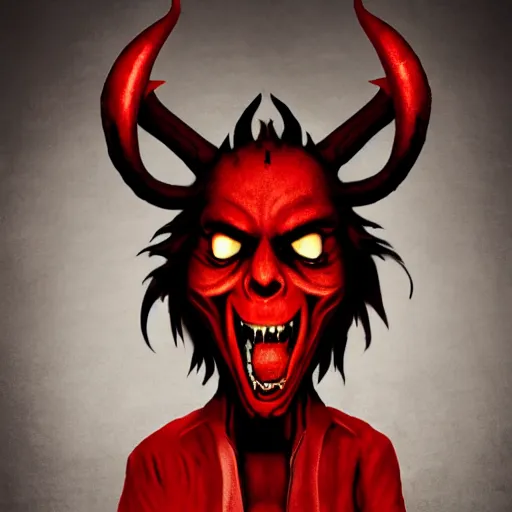 Image similar to the _ devil _ holding _ a _ skull _ red _ horns _ ominous _ fiery _ background _ symmetrical _ detailed _ face _ despair _ highly _ detailed _ high _ resolution _ sandro _ botticel