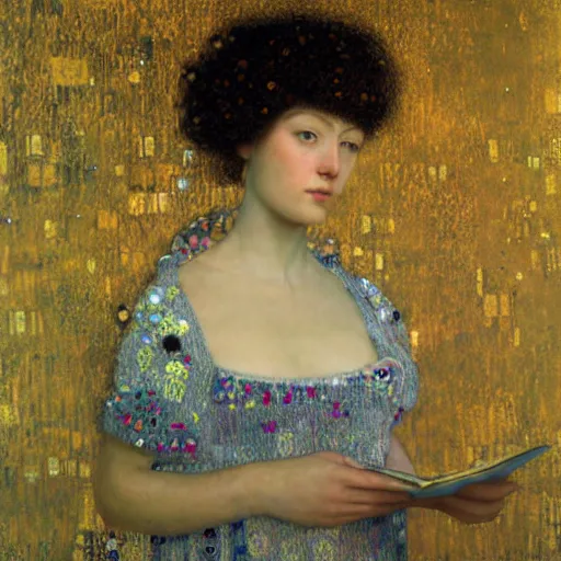 Image similar to 8k, octane render, realism, tonalism, renaissance, rococo, baroque, portrait of artist gustav klimt