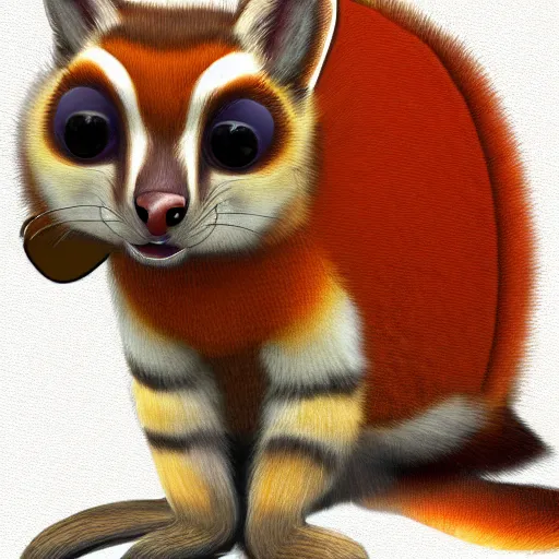 Image similar to An orange and brown ringtail, furry art, digital art