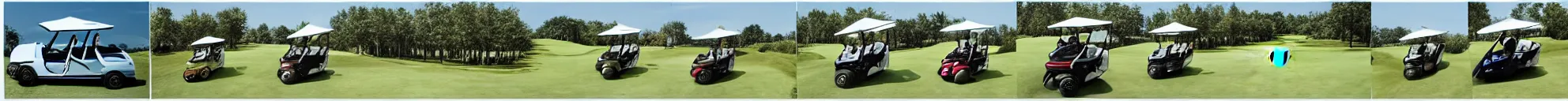 Prompt: 8 consistent frames from a video of a man driving golf cart on a golf course