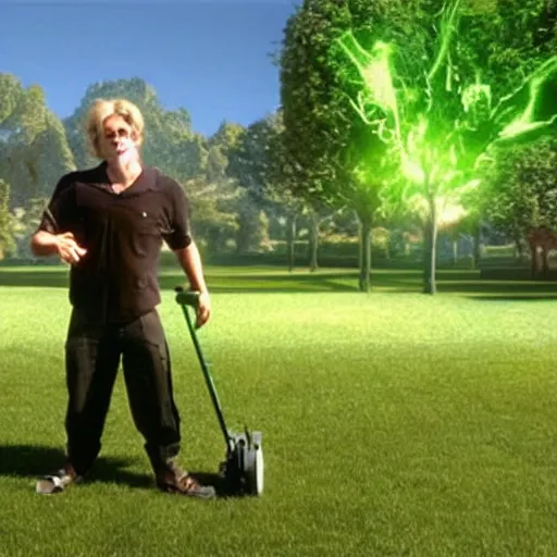 Image similar to the lawnmower man taking over the metaverse, jobe smith, movie