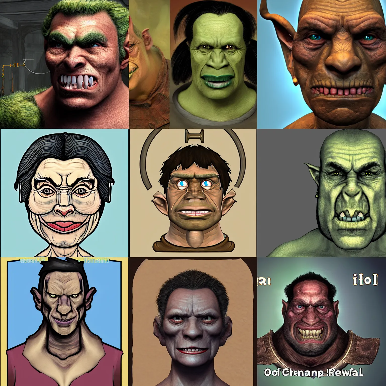 Prompt: a portrait of an orc chemist with facial features like hillary clinton