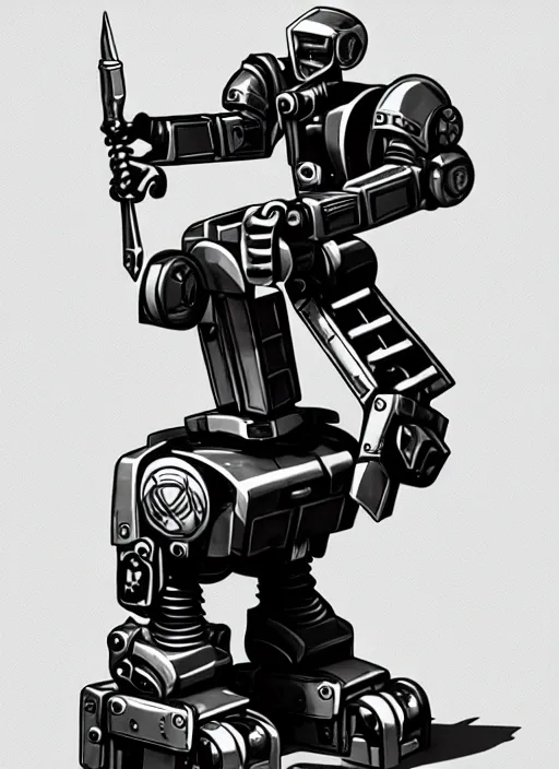 Image similar to dwarf fighter sitting in chair robot mech, exquisite details, black beard, white background, by studio muti